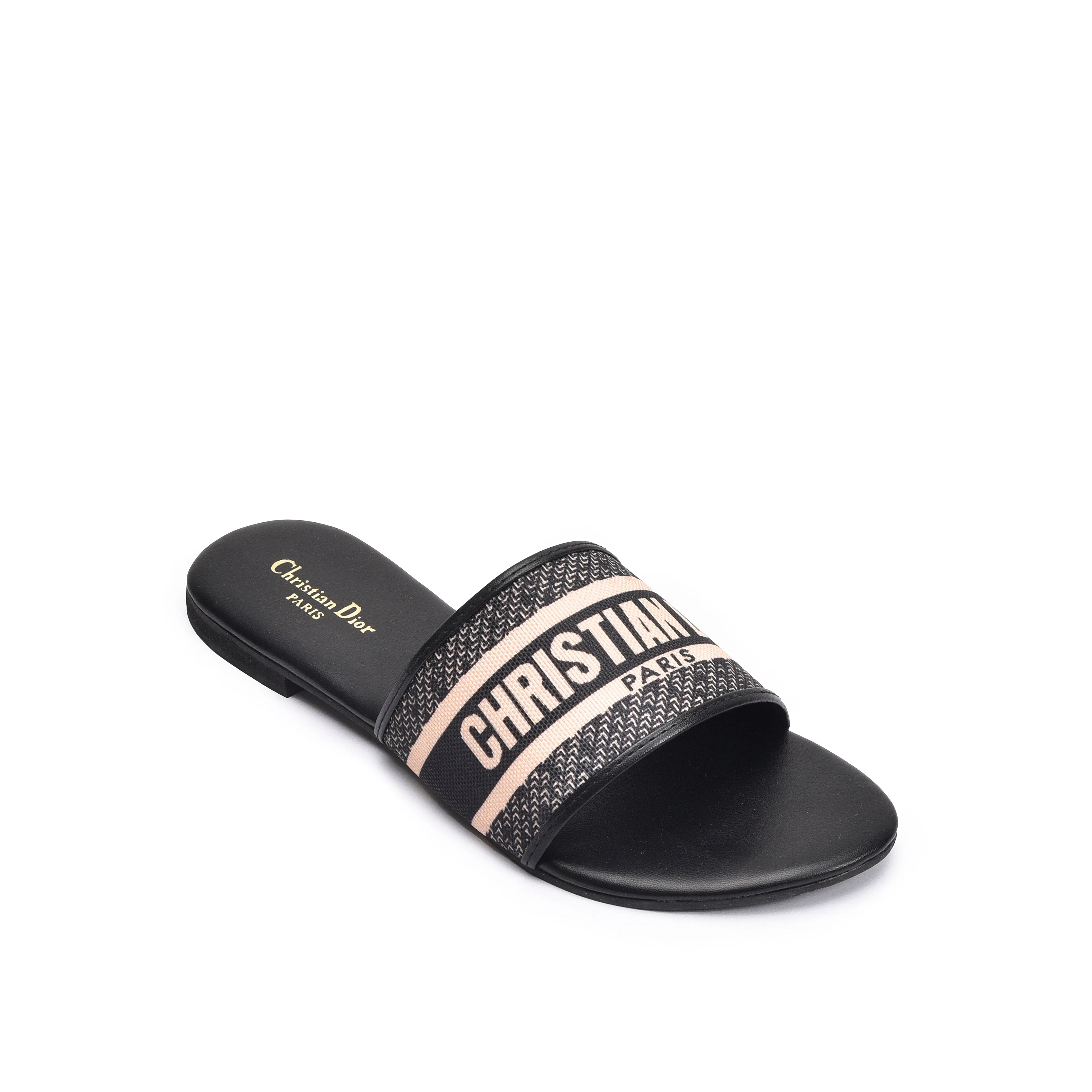 Trendy Black Slip-On Slippers with Logo Strap | 597J-C