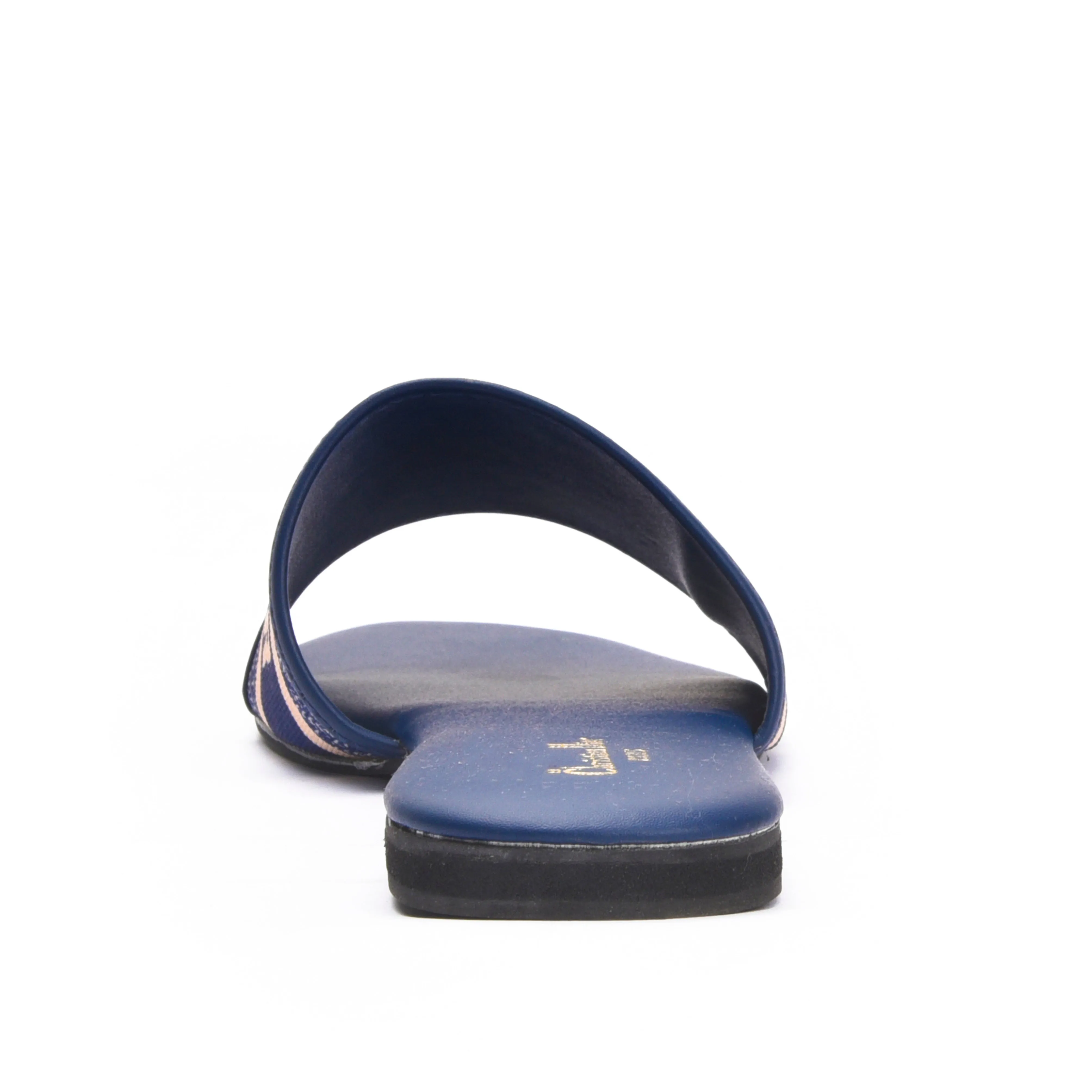 Trendy Navy Slip-On Slippers with Logo Strap | 597J-Q