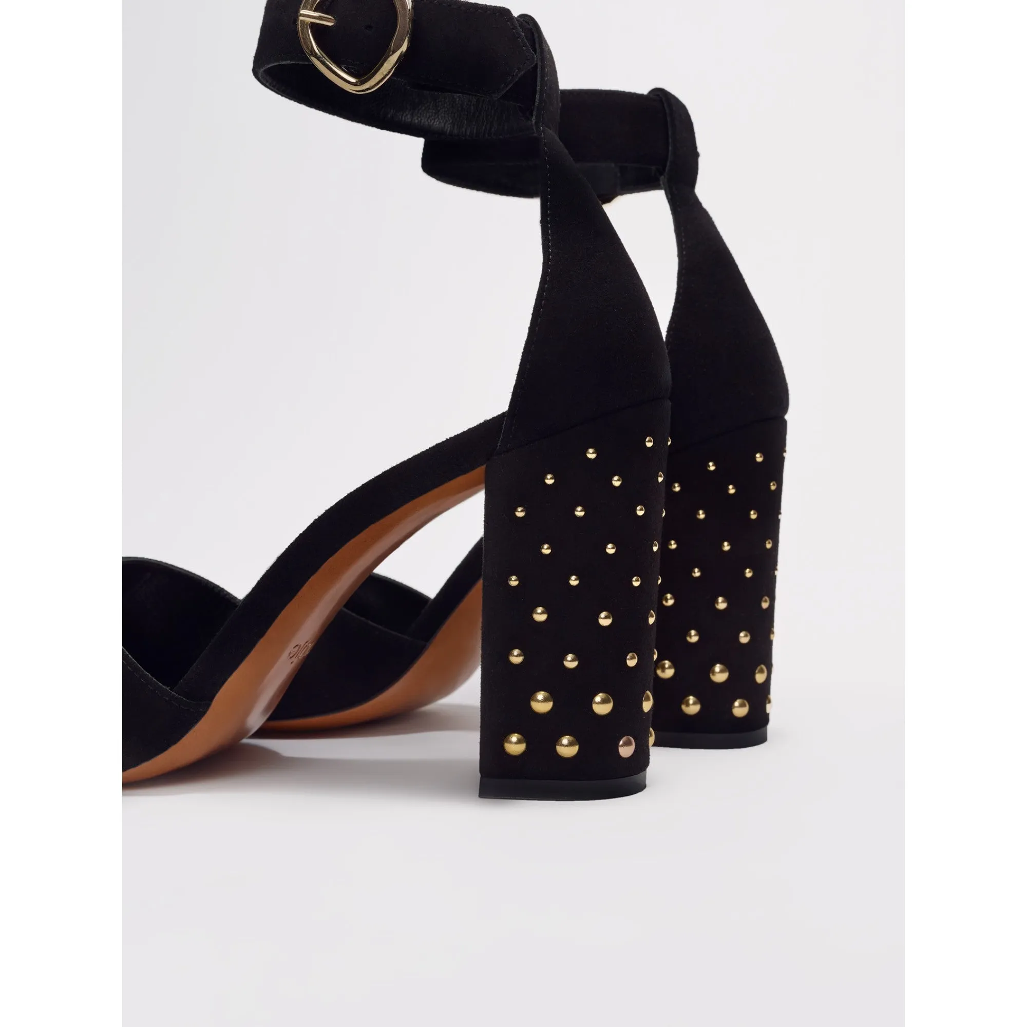 Women Black Suede Sandals With Heels - Black