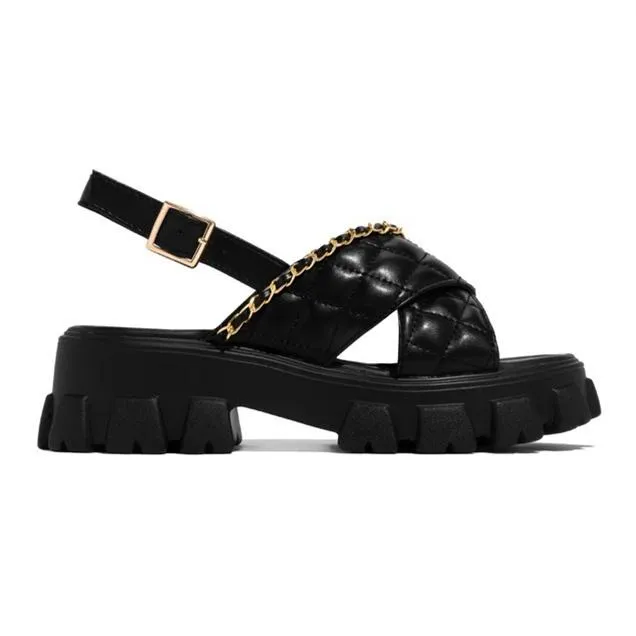 Women chain  criss cross peep toe ankle strap slingback platform sandals