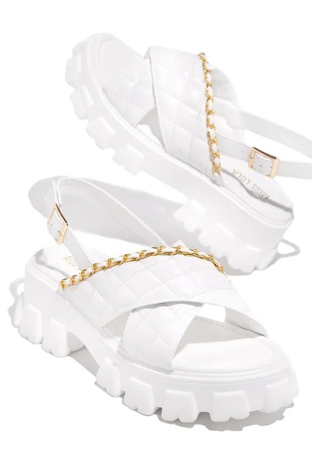 Women chain  criss cross peep toe ankle strap slingback platform sandals