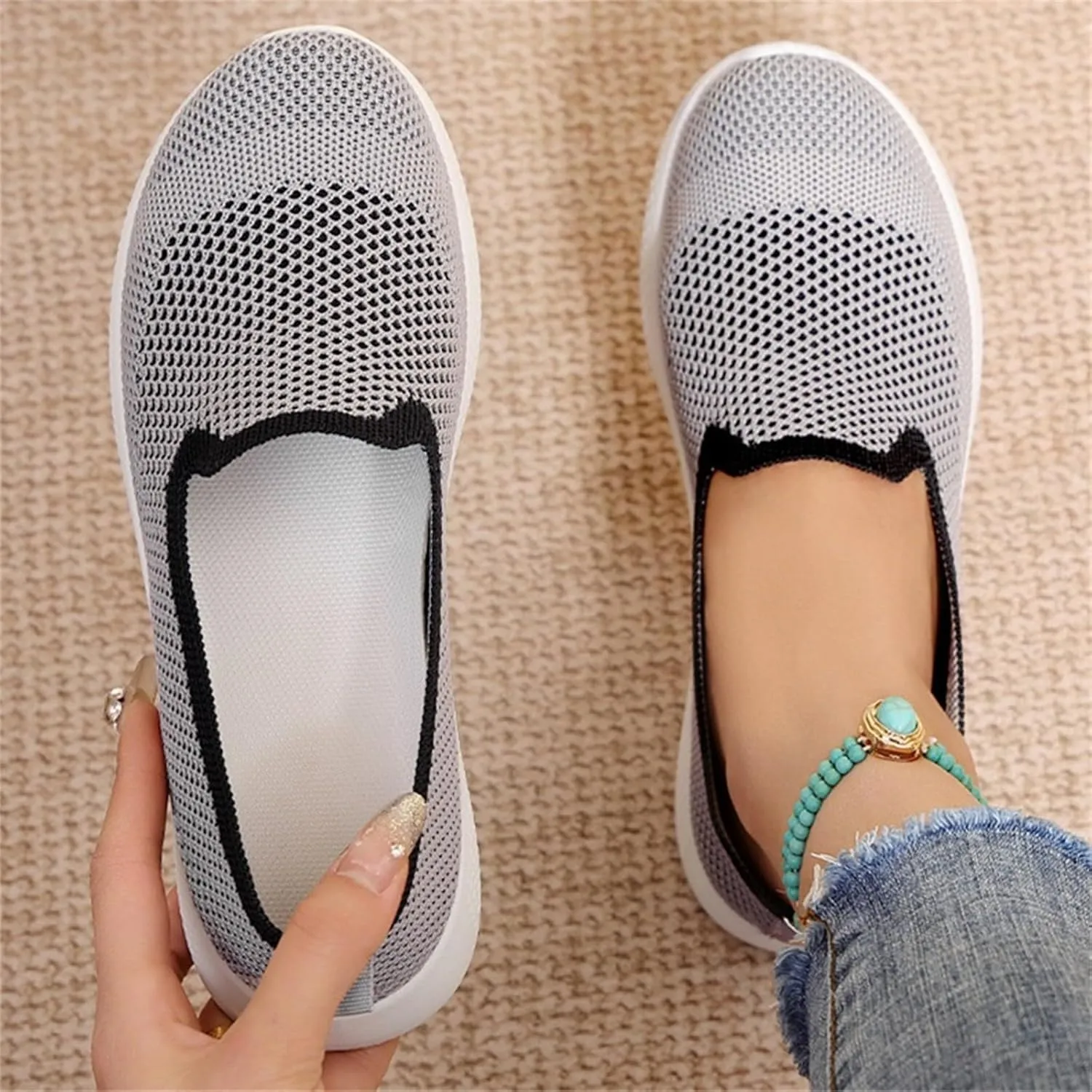 Women's Breathable Mesh Orthopedic Sneakers Comfortable Fashion Non-Slip Walking Shoes Casual Soft Sole Slip-on Loafers Tennis Shoes