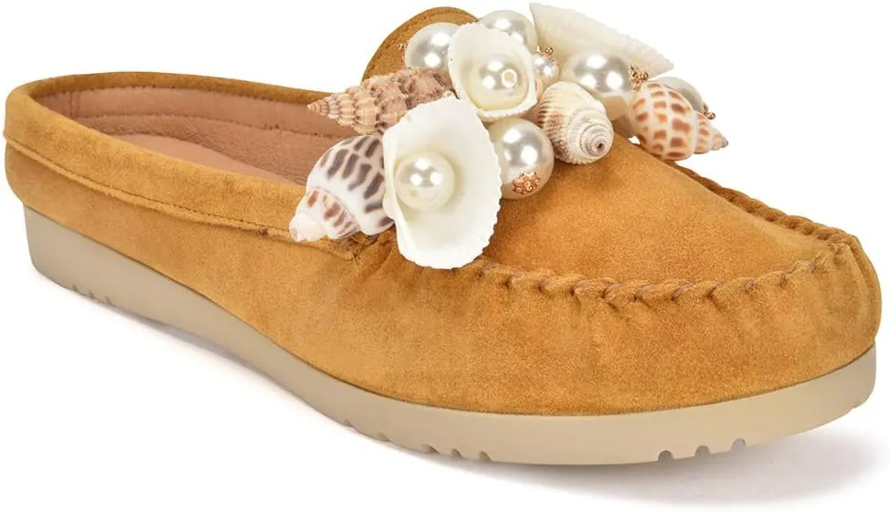 Women's Chic Moccasin Mules, Tan Suede, 8.5