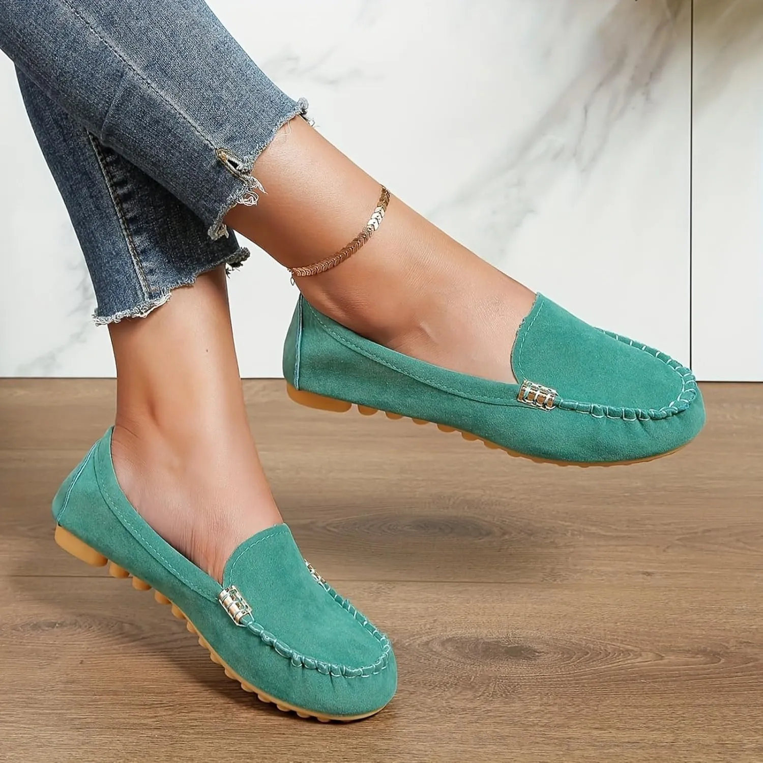 Women's Classic Comfort Penny Loafers Casual Slip On Lightweight Walking Flats Business Casual Shoes Arch Support Women Lightweight Comfortable Shoes Walking Driving Shoe