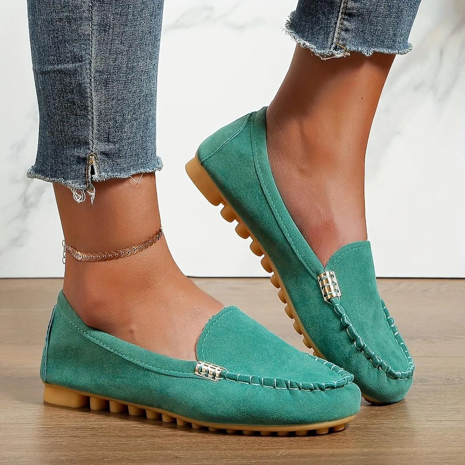 Women's Classic Comfort Penny Loafers Casual Slip On Lightweight Walking Flats Business Casual Shoes Arch Support Women Lightweight Comfortable Shoes Walking Driving Shoe