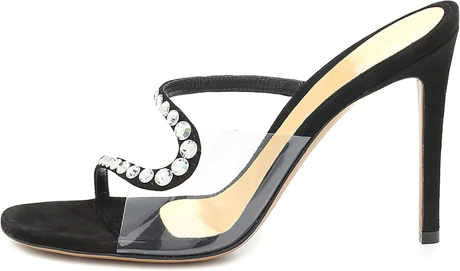 Women's Clear Strappy High Heels Sandals Classic Round Open Toe Rhinestone Stiletto Sandals Simple Elegant Pull on Party Dress Weddings Shoes