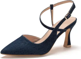 Women's Close Pointed Toe Strappy High Heels Stiletto Slingback Pumps Elegant D'Orsay Dress Wedding Party Shoes