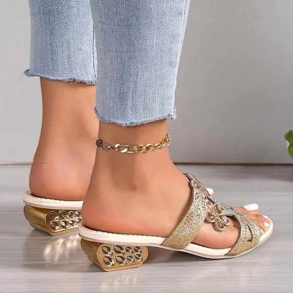 Women's Fashion Flower Rhinestone High Heel Slippers 06689650S