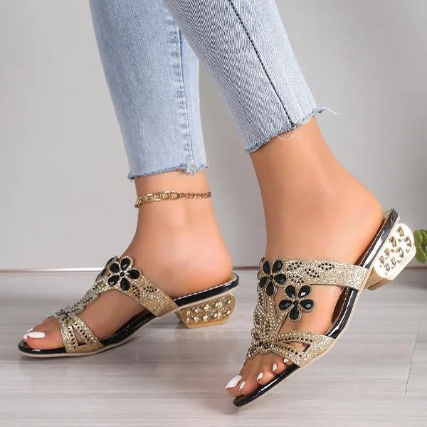 Women's Fashion Flower Rhinestone High Heel Slippers 06689650S