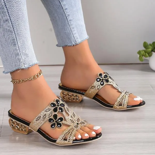 Women's Fashion Flower Rhinestone High Heel Slippers 06689650S