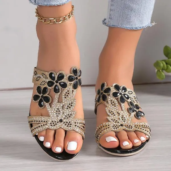 Women's Fashion Flower Rhinestone High Heel Slippers 06689650S
