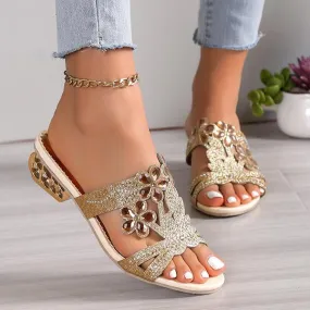 Women's Fashion Flower Rhinestone High Heel Slippers 06689650S