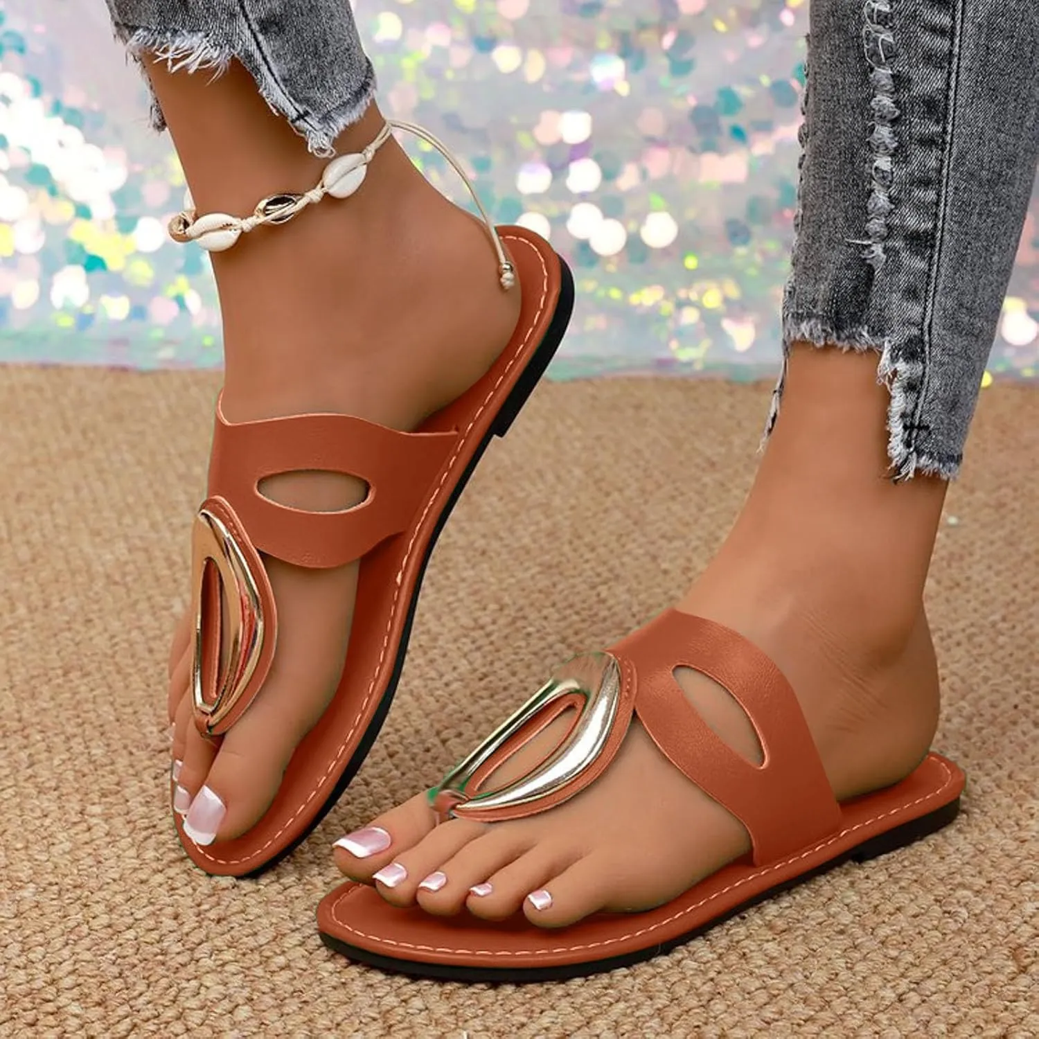 Women's Flat sandals Stylish Beach Footwear Non Slip Women Sandals Comfortable and Lightweight Casual Flip Flops sandals