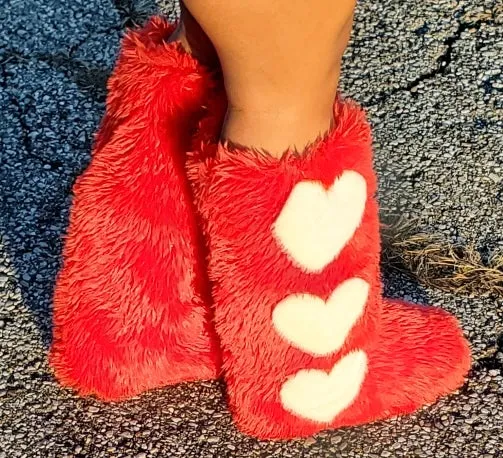 Women’s Heart Fur Boots Heart Boots Furry Fuzzy Boots Fuzzy Heart Boots Fur Heart Boots Valentine’s Day Fur Boots