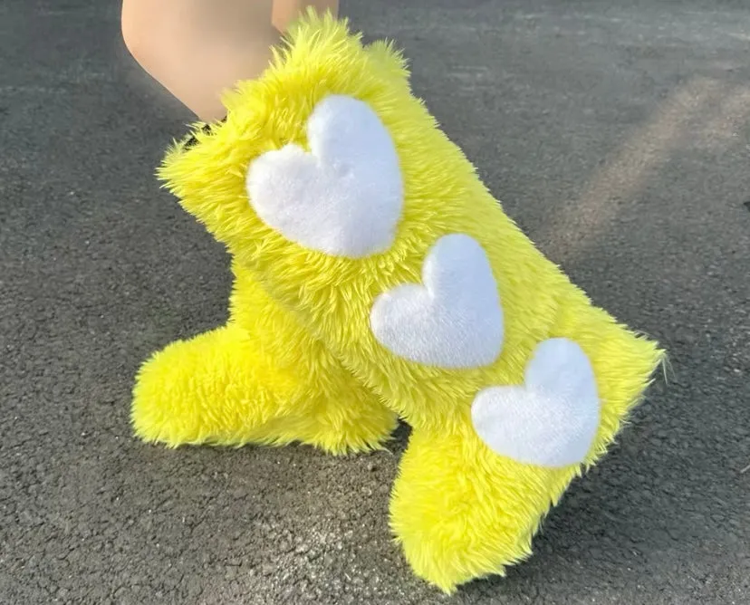 Women’s Heart Fur Boots Heart Boots Furry Fuzzy Boots Fuzzy Heart Boots Fur Heart Boots Valentine’s Day Fur Boots