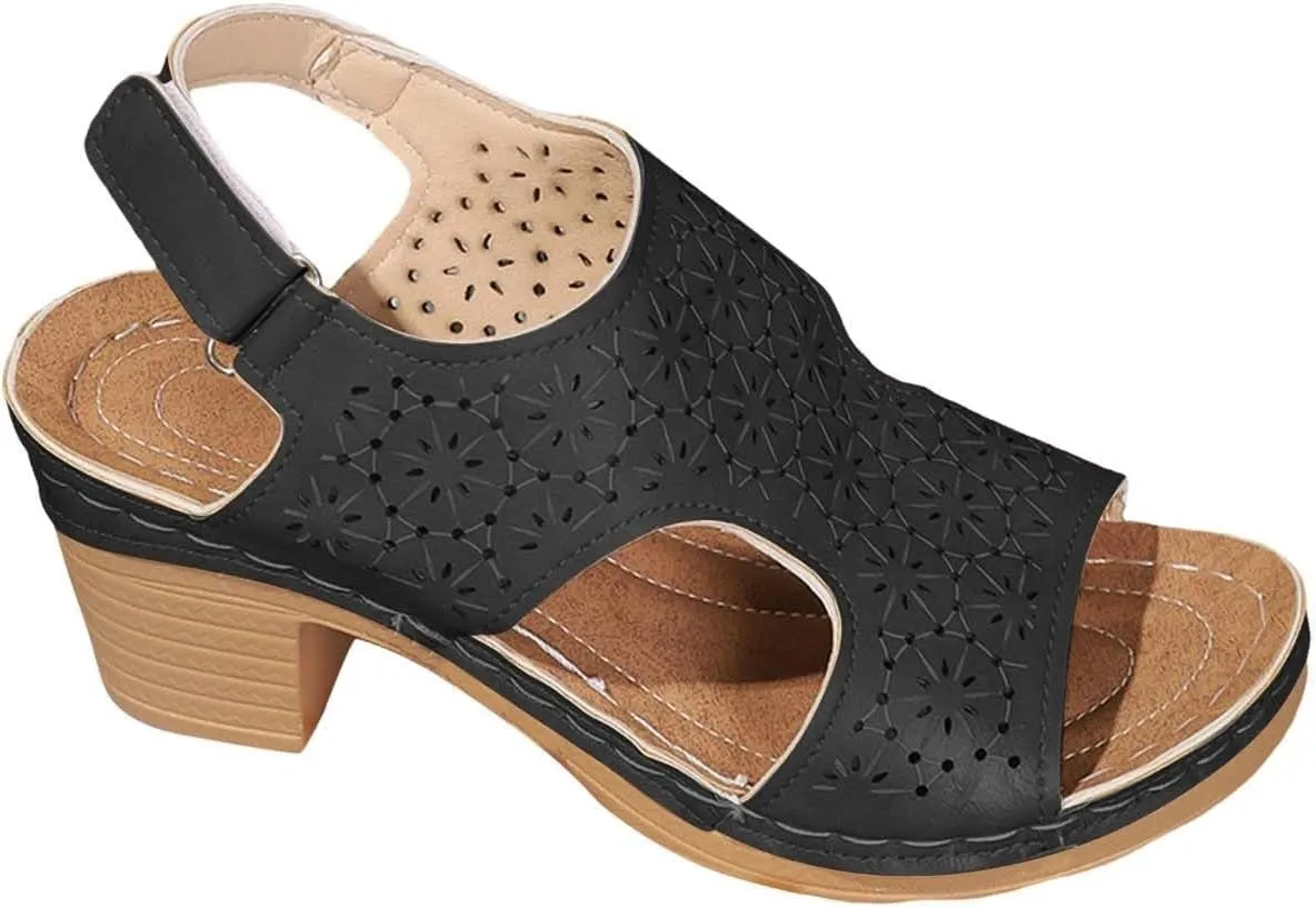 Women's Heeled Sandal Flat Sandals Dressy Comfortable Flats Open Toe Ankle Strap Summer Stylish Peep Walking Shoes Low Wedge Heel Platform Dressy Leathers Classy Cushioned Contoured