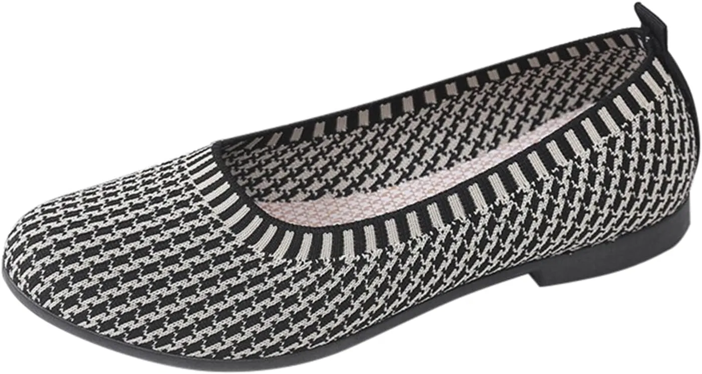 Women's Low Heel Casual Shoes Women's Woven Breathable Soft Sole Shoes Mesh Slip On Sneakers Wide Width Orthopedic Walking Sneaker