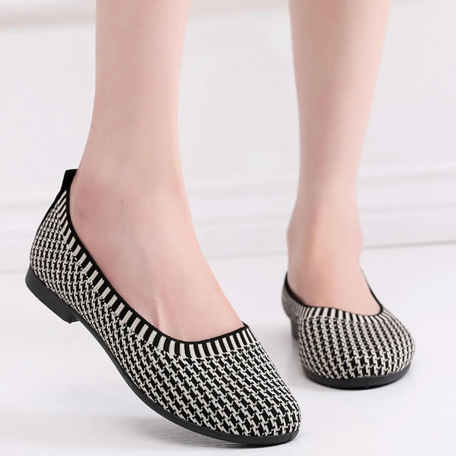 Women's Low Heel Casual Shoes Women's Woven Breathable Soft Sole Shoes Mesh Slip On Sneakers Wide Width Orthopedic Walking Sneaker