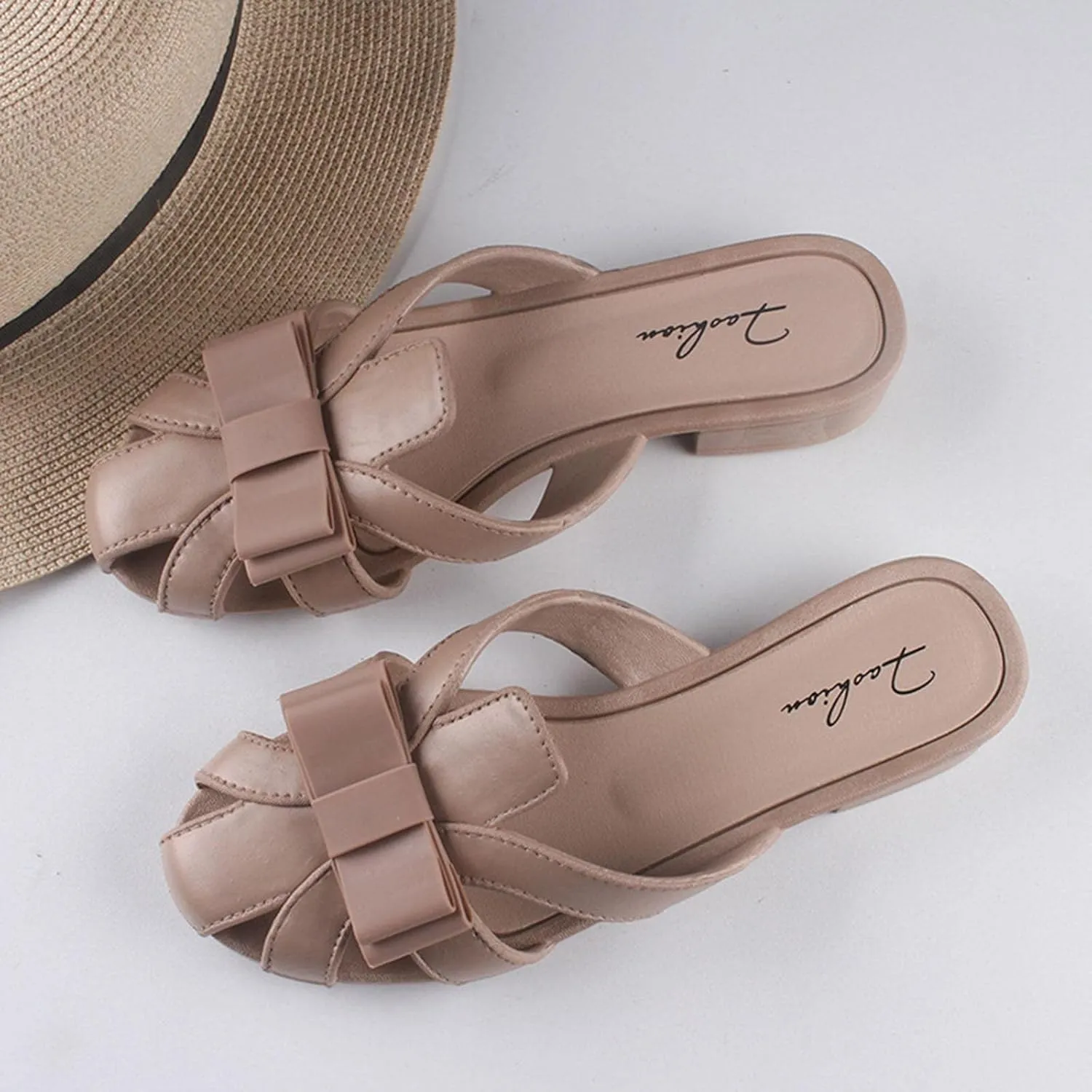 Women's Sandals Thick Heel Round Toe Sandals Leather Close Toe Comfort Slip On Slippers Hight Heel Wedge Outdoor Slip on