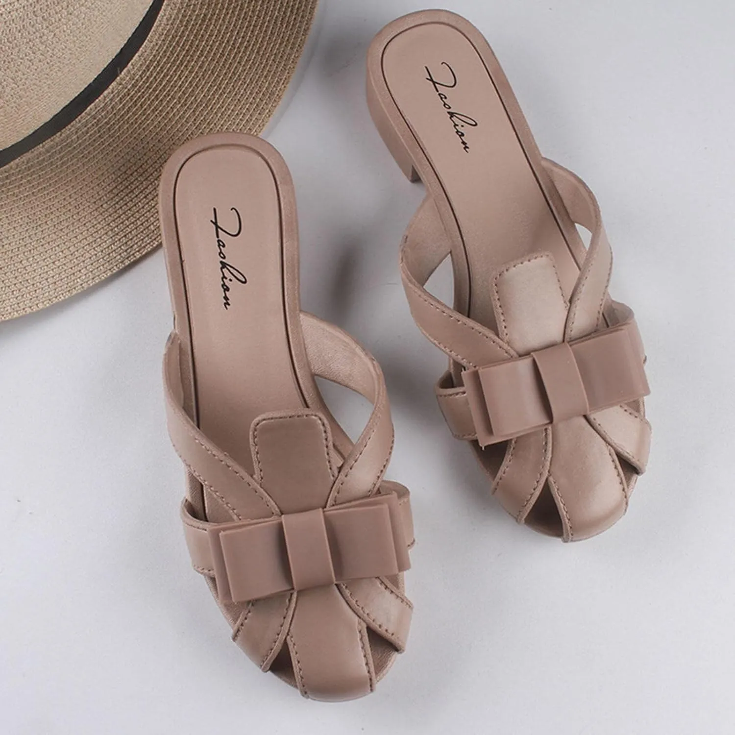 Women's Sandals Thick Heel Round Toe Sandals Leather Close Toe Comfort Slip On Slippers Hight Heel Wedge Outdoor Slip on