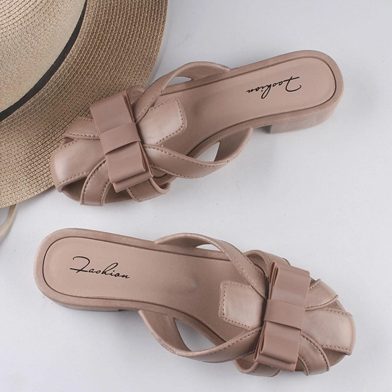 Women's Sandals Thick Heel Round Toe Sandals Leather Close Toe Comfort Slip On Slippers Hight Heel Wedge Outdoor Slip on