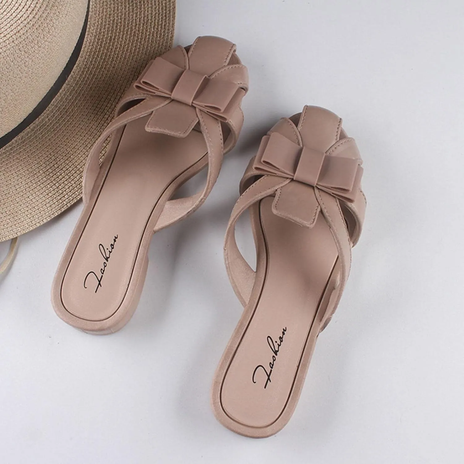 Women's Sandals Thick Heel Round Toe Sandals Leather Close Toe Comfort Slip On Slippers Hight Heel Wedge Outdoor Slip on