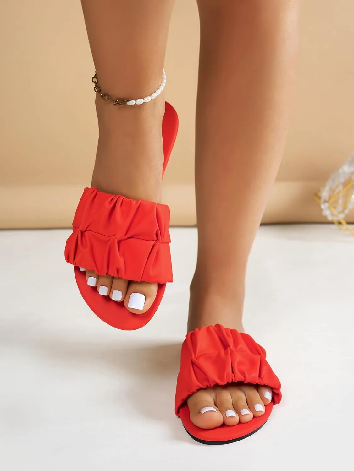 Women's Stylish & Comfortable Square Peep-Toe Slip-On Flat Sandals - Floral Design Summer Beach Essential