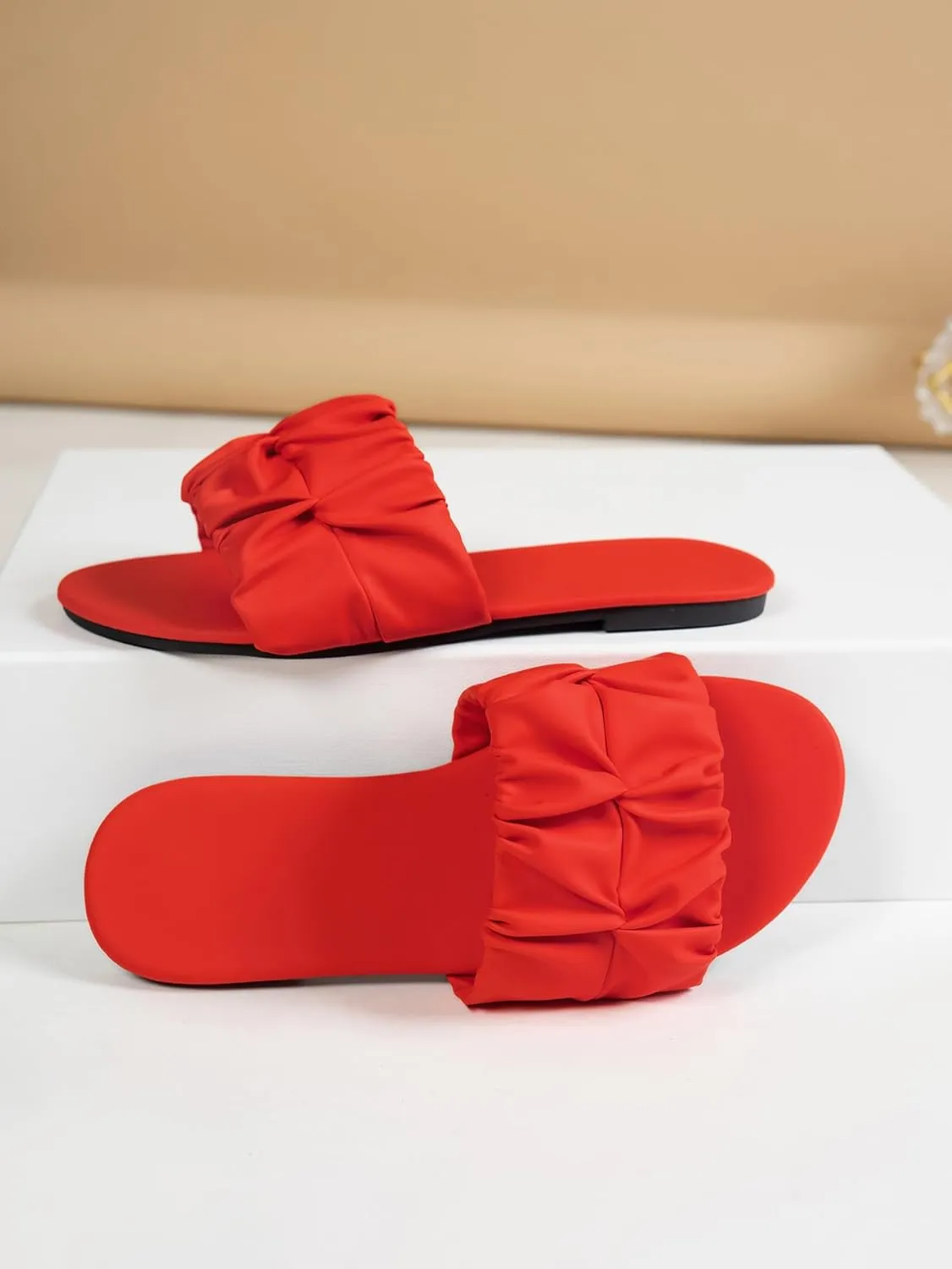 Women's Stylish & Comfortable Square Peep-Toe Slip-On Flat Sandals - Floral Design Summer Beach Essential