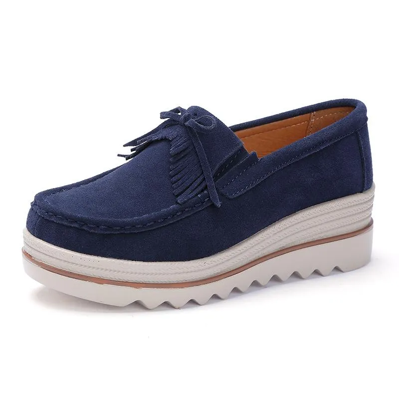 Women's tassels thick platform slip on loafers shoes