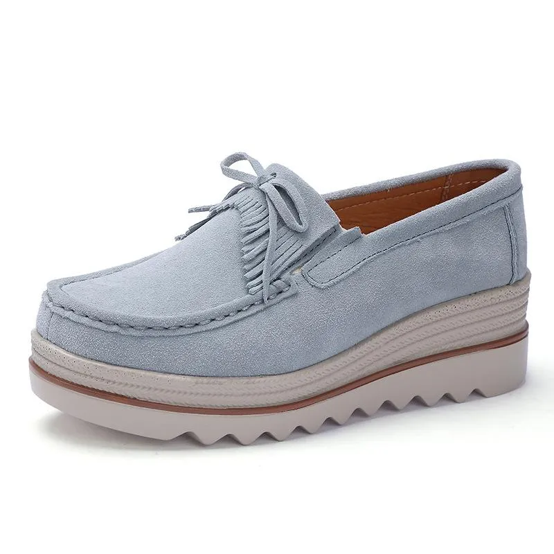 Women's tassels thick platform slip on loafers shoes