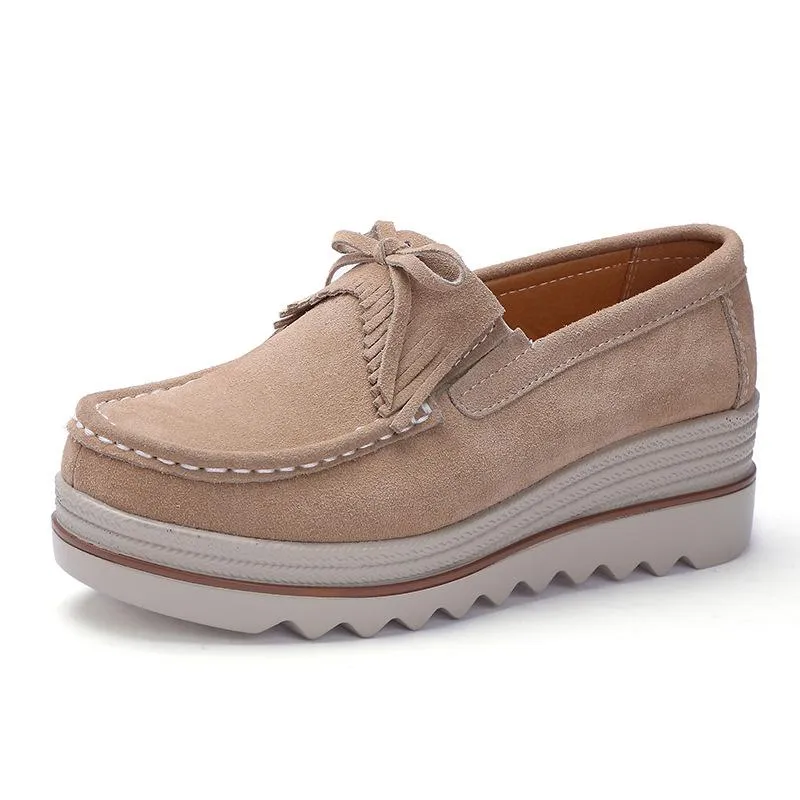 Women's tassels thick platform slip on loafers shoes