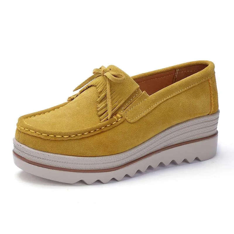 Women's tassels thick platform slip on loafers shoes