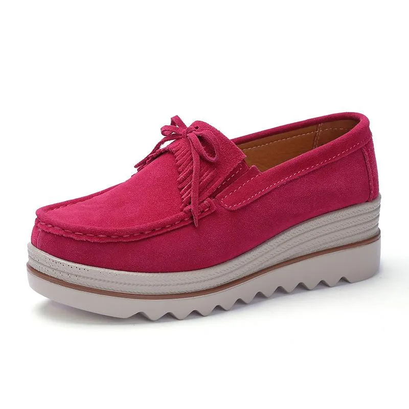 Women's tassels thick platform slip on loafers shoes