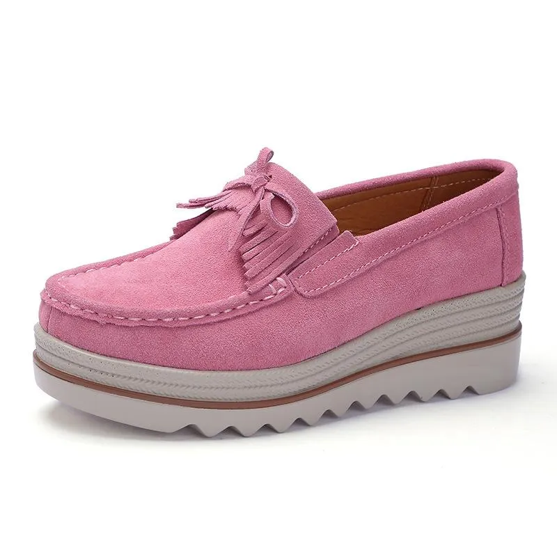 Women's tassels thick platform slip on loafers shoes