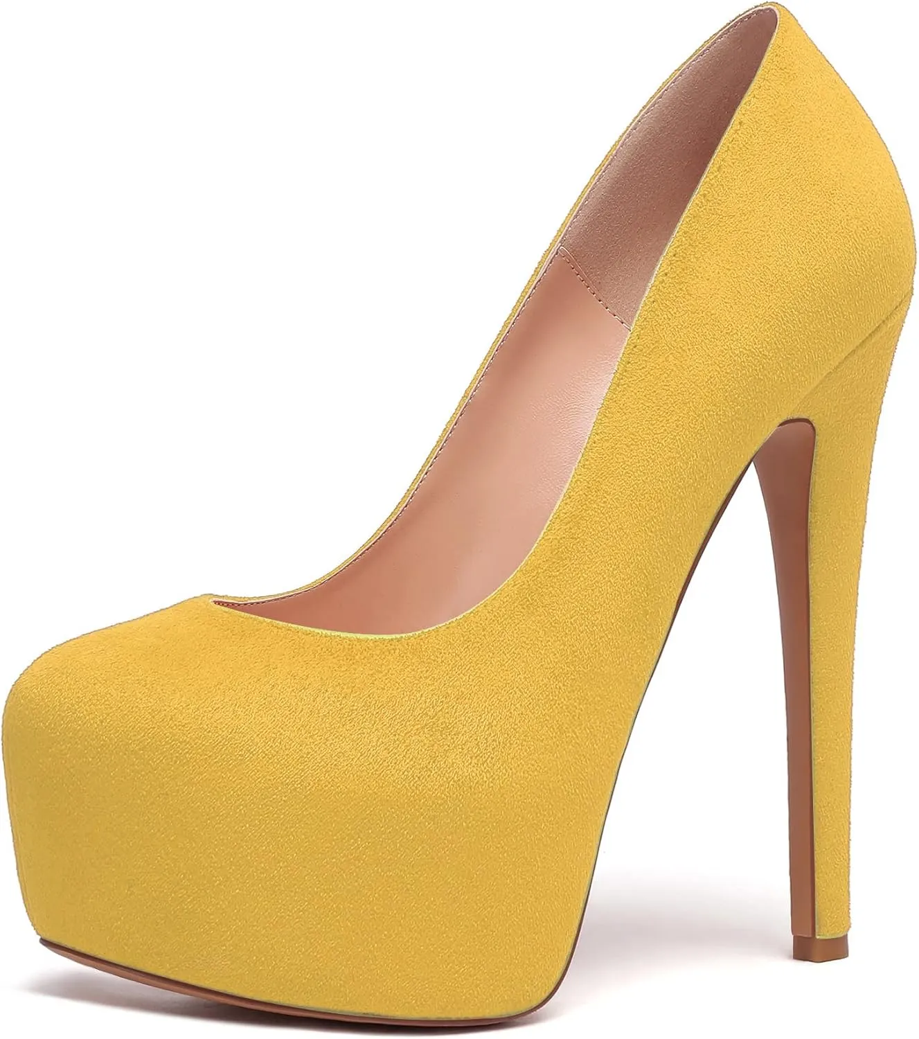 YODEKS Women's Round Toe Platform High Heels Pumps Slip On Elegant Dress Shoes